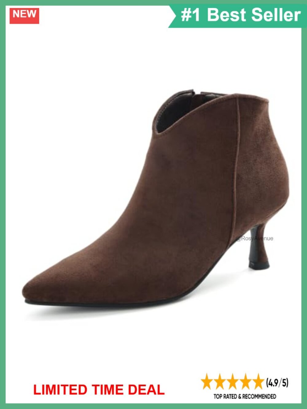 Faux Suede Pointed Toe Kitten Heel Ankle Booties V-Cut Side Zip